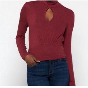 Brea Canyon Women's Roza Long Sleeve Keyhole Knit Top Burgundy,NWT, Large